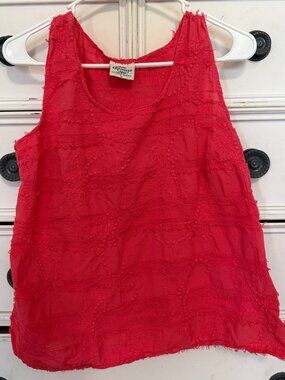 Cottonseed Casual Wear Dragonfly Embroidered Tank Top Large Coral 100 % cotton